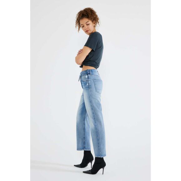 Blue Denim Etica Asymmetrical Crossover Waist Cropped Straight Leg Jeans (NWT) - Picture 3 of 5